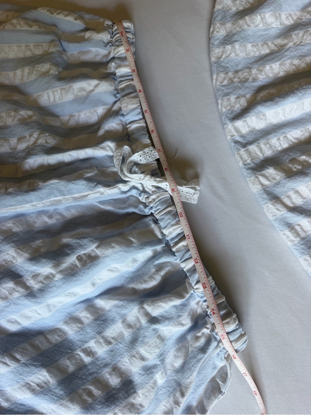 8 Oak Lane 100% Cotton Ruffle Blue White Textured Stripe Tie-Shoulder Set - Picture 14 of 17